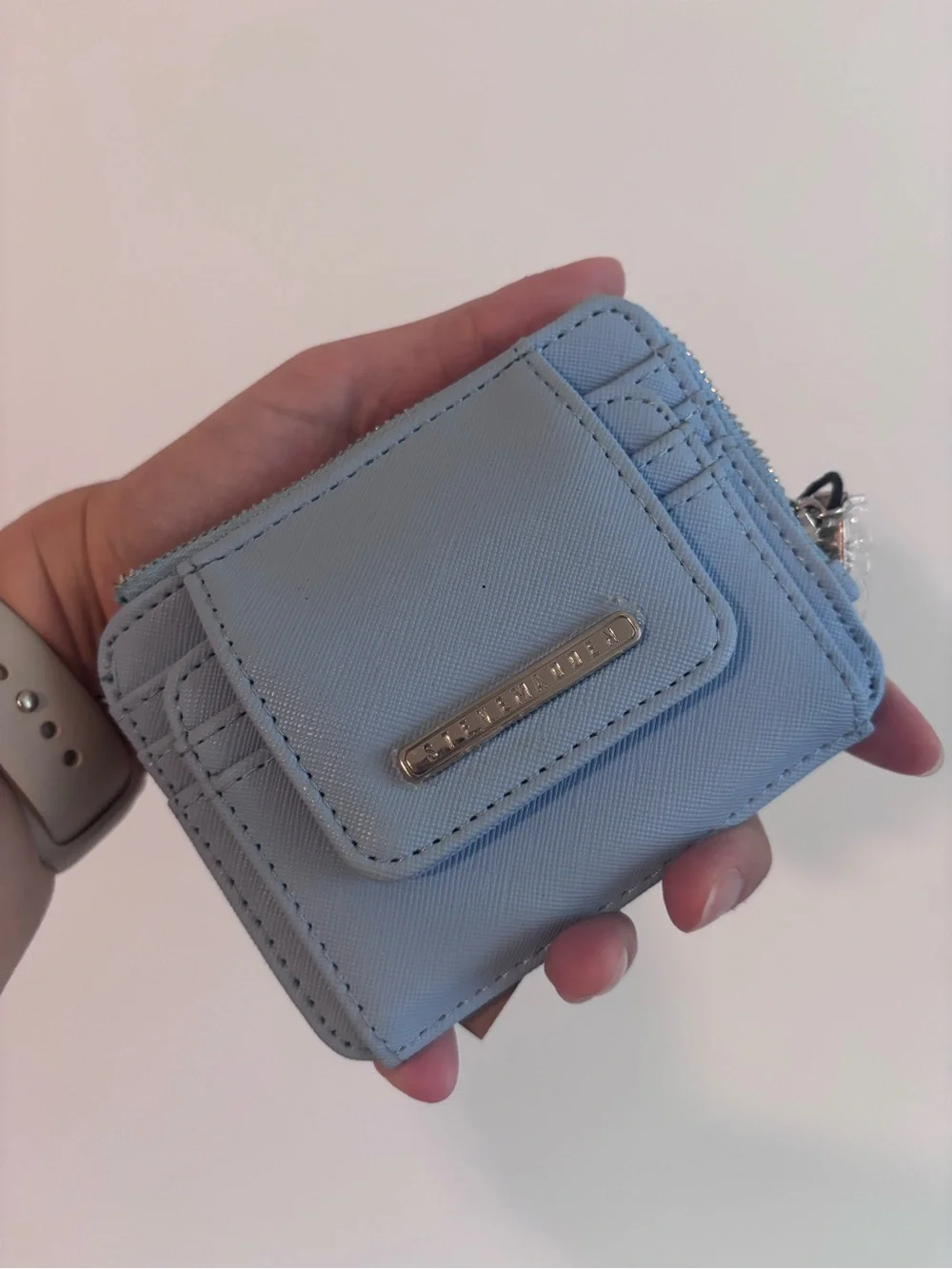 Steve Madden Light Blue Compact Zip Card Holder